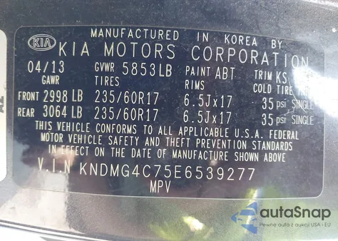 2014 Kia Sedona Lx from USA, damaged, VIN KNDMG4C75E6539277